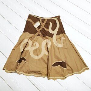 NWT Miss Me Brown Ivory Spiral Applique A-Line Skirt Size L